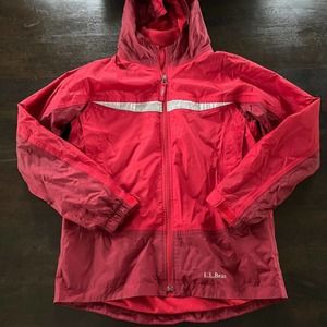 Vintage LL Bean Kids Red Fleece Lined Full Zip Hooded Logo Size L 14-16 Jacket